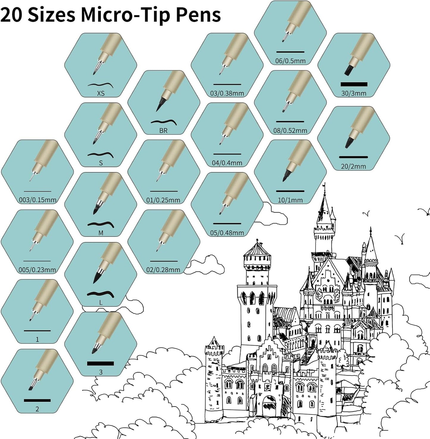 01 Micro Pen, 6 Pack Black Fine Point Pen with Waterproof Archival Ink, 0.25mm Fineliner Ink Pens for Artist Illustration, Sketching, Anime, Manga, Technical Drawing and Scrapbooking