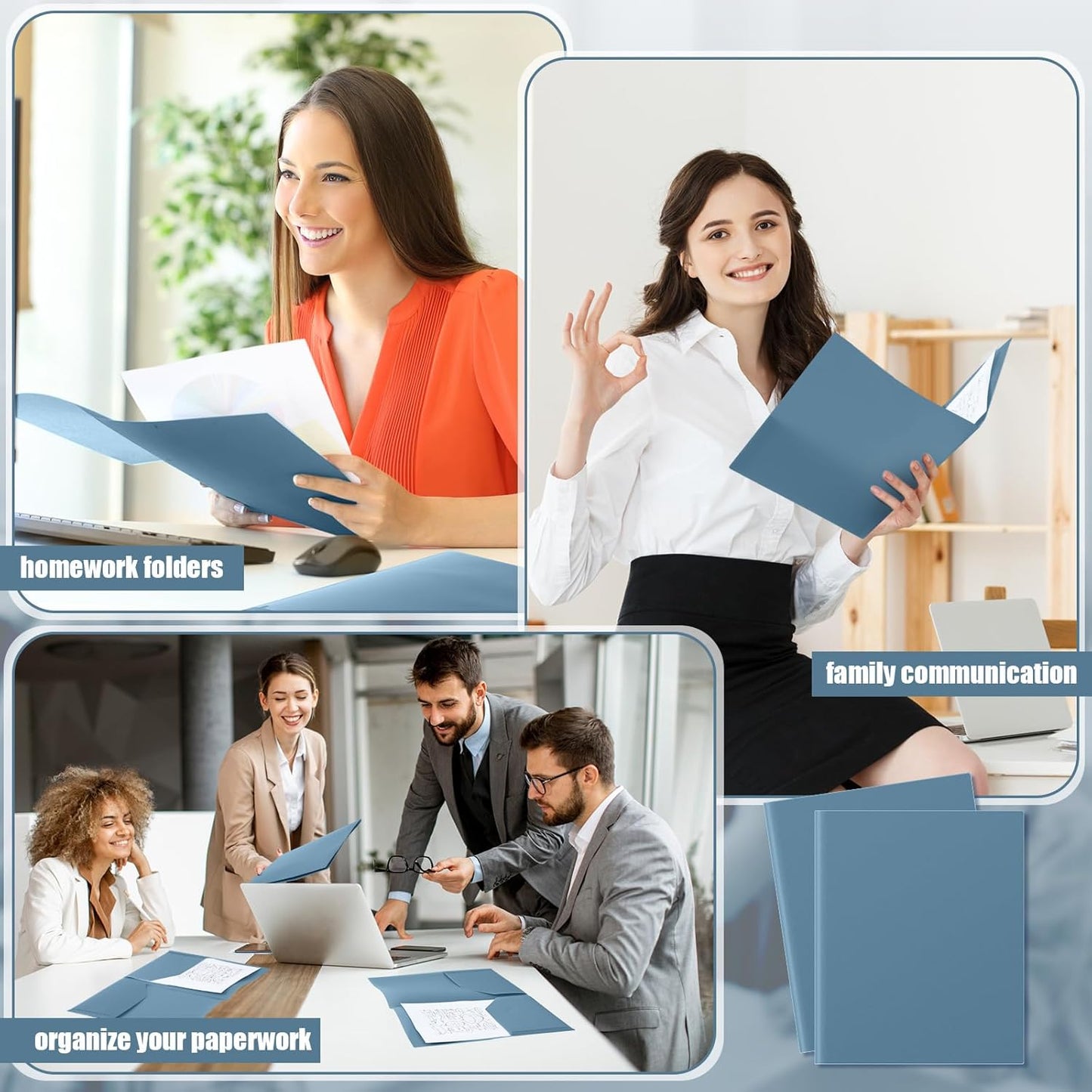 Gueevin 100 Pcs Two Pocket Folders Bulk Plastic File Folder with 2 Pockets Letter Size Paper Heavy Duty Durable Portfolios Case for Home Office School Business 11.61 x 9.45 Inch (Blue Grey)