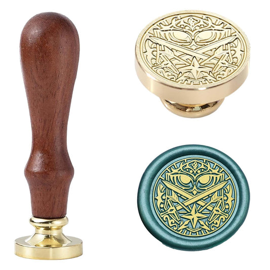Athena Wax Seal Stamp - Vintage Owl Double Sword Sealed Stamp, 1.18 inch/30mm Brass Arrow Shield Sealing Stamp for Friends and Family, Such as Christmas,Easter,and Birthday Gifts