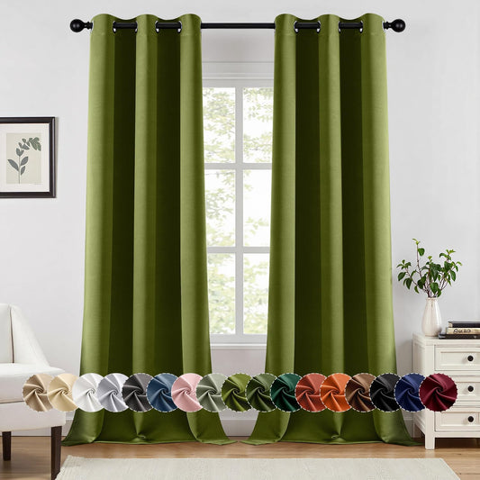 MIULEE Light Olive Green Blackout Curtains for Bedroom Living Room 96 Inches Long 2 panels, Thermal Insulated Room Darkening Drapes Grommet Top Noise Reducing Light Blocking Window Curtains 40x96 Inch