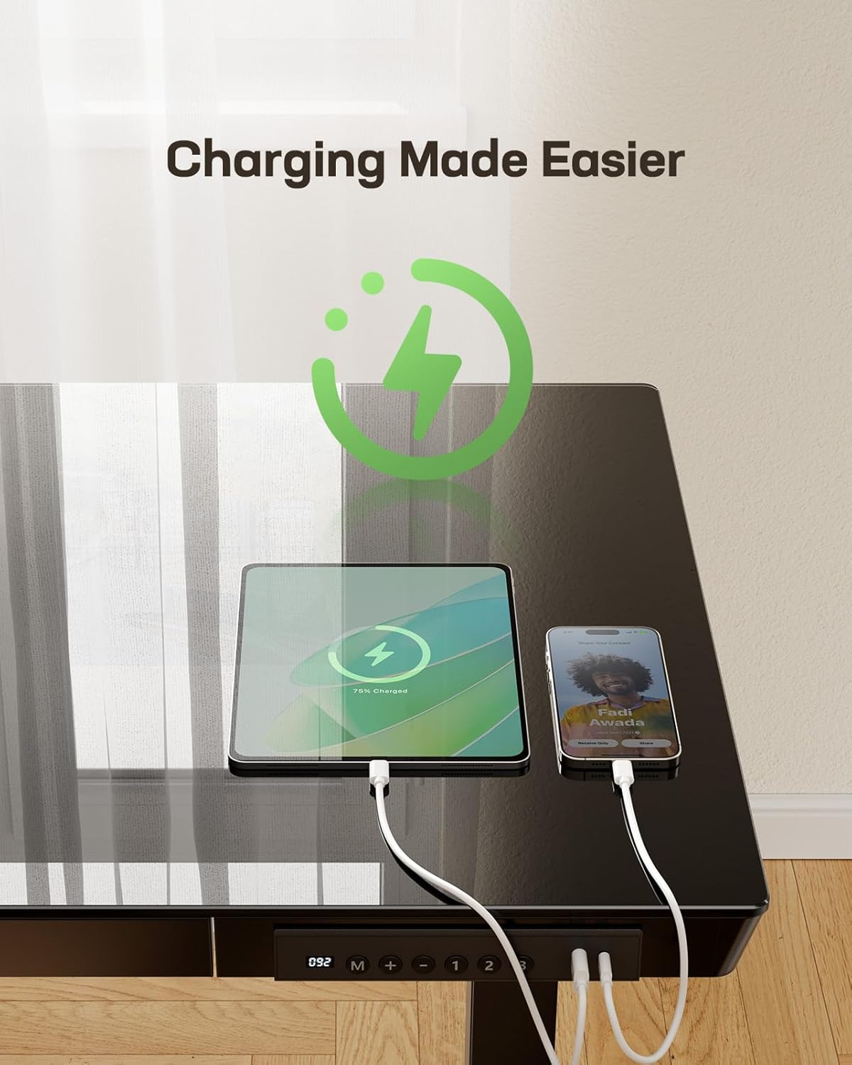 Marsail Glass Standing Desk with Drawer,55 x 28 inch Electric Standing Desk, Sit Stand Desk with One-Piece Tabletop & USB Charging Ports, Height Adjustable Desk with Storage for Home & Office Black