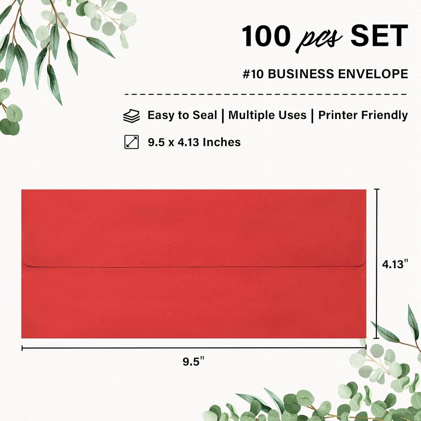 100 Pack #10 Business Envelopes, Self Seal Standard Christmas Red Envelopes for Secure Business & Legal Mailing, Office, Checks, Letter, Invoices, 4 1/8 x 9 1/2 Inches