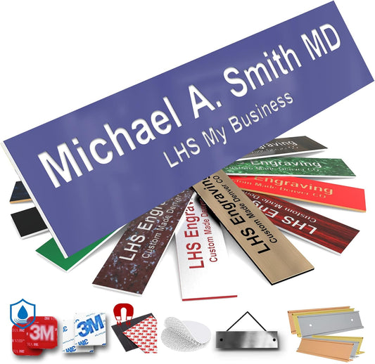 Engraved Name Plates for Door Sign Personalized Purple Plastic Plaque with White Letters - Made in USA 2x12 B13