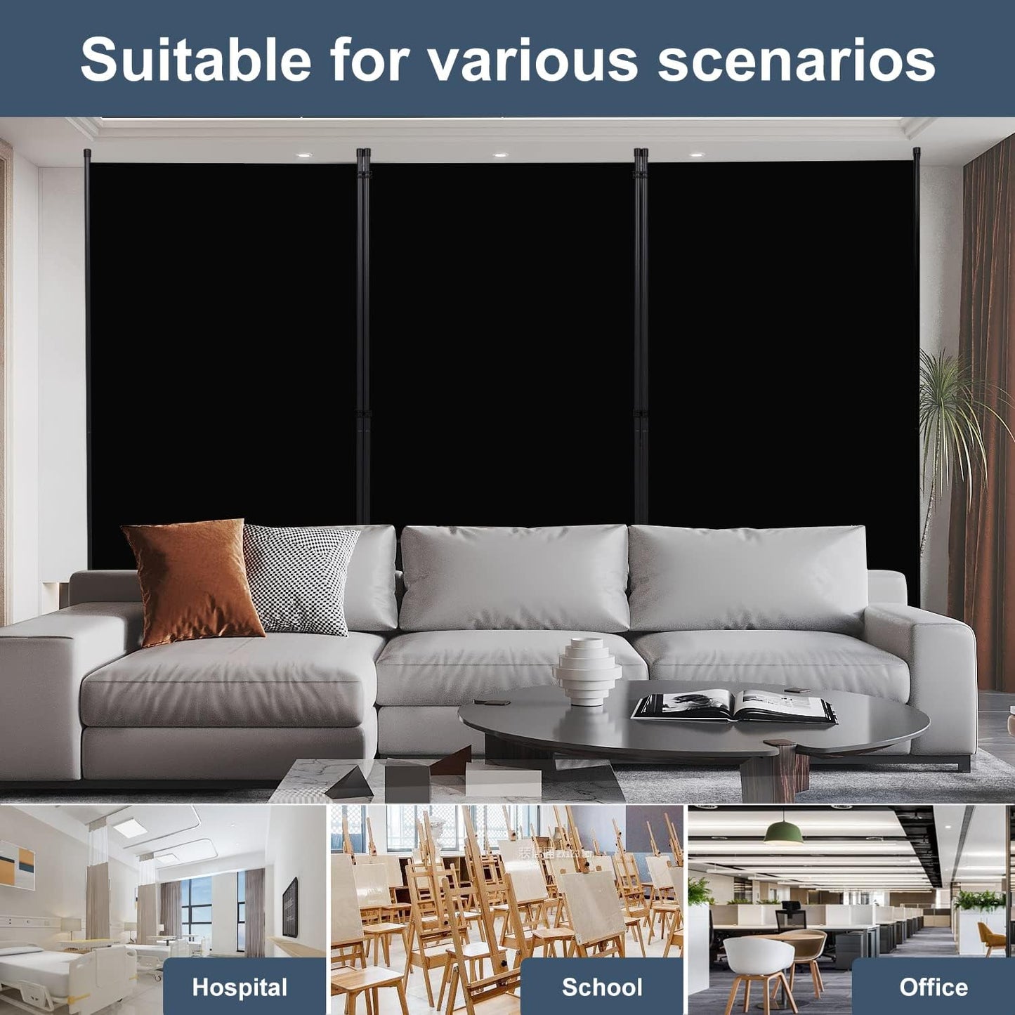 Room Divider 6ft Room Dividers and Folding Privacy Screens, 3 Panel Partition Room Divider Fabric Panel, Indoor Wall Divider for Room Separation Freestanding Space Separators for Bedroom Office Studio