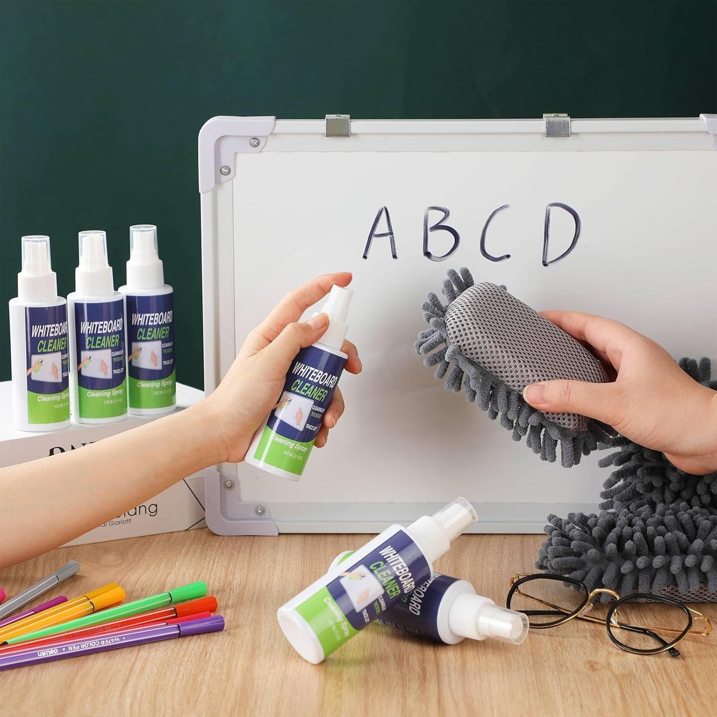 6 Pack Whiteboard Cleaner 3.4 Fl oz White Board Cleaning Spray Dry Erase Board Cleaner with Microfiber Shag Whiteboard Eraser Removes Stubborn Marks from Chalkboard(Colorful)