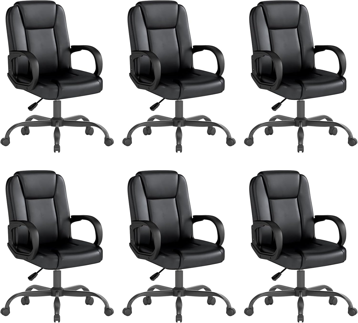 ZZH Executive Office Chair, Leather Desk Computer Chair with Armrests, Mid-Back Swivel Adjustable for Home Office, 6PC, Black