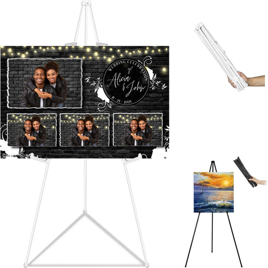 Basic White Easel for Wedding Signs,Adjustable Height Floor Easel Stand for Display Posters Tripod Base,Hold Lightweight Arts Indoor use,Supports 4lbs,1Pack