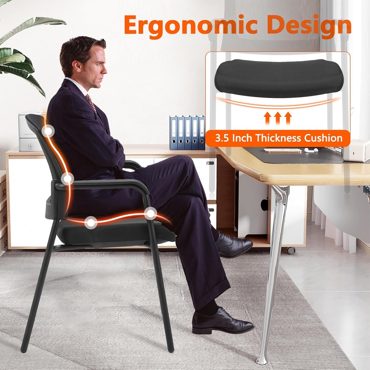 CLATINA Black Stacking Chairs Stackable Waiting Room Chairs with Armrest, Mesh Office Reception Guest Chair for Home Desk Conference Lobby Church Medical Meeting Training Ergonomic, Set of 8