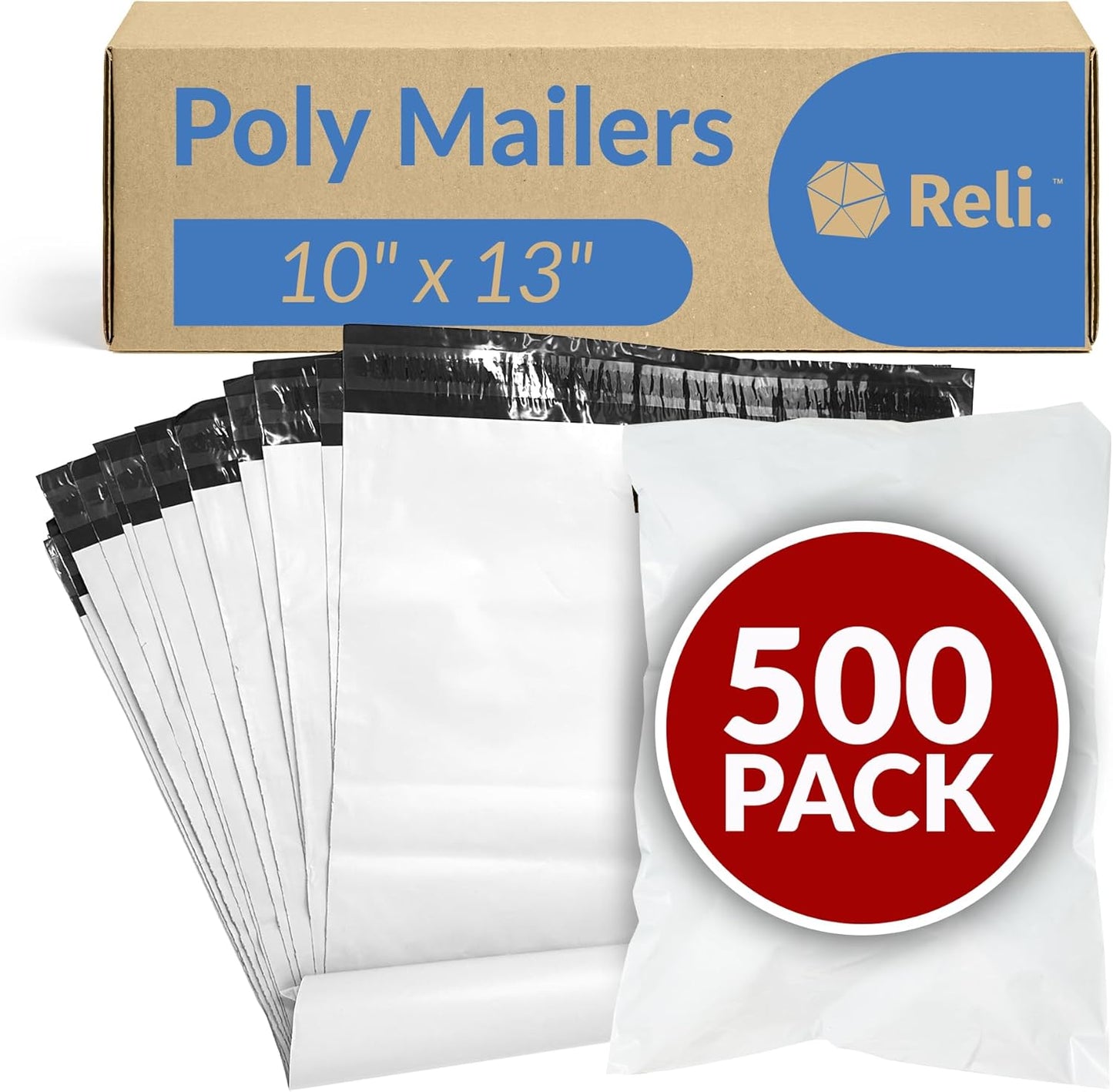 Reli. Poly Mailers 10x13 | 500 Pcs Bulk | Envelopes | White Packaging Bags for Shipping | Non-Padded Polymailers, Self Sealing Shipping Bags for Clothing, Bulk (White)