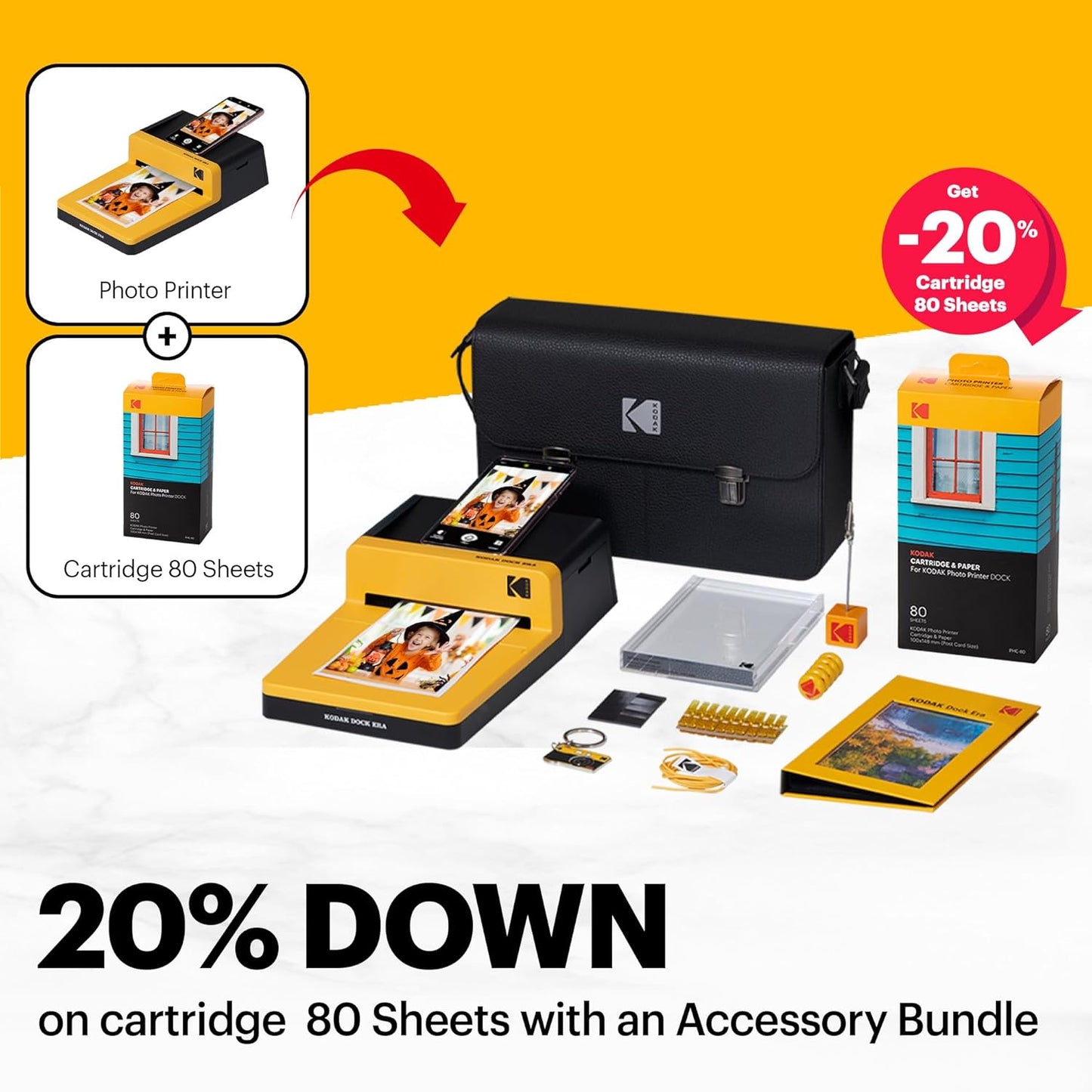 KODAK Dock ERA Plus 4PASS Instant Photo Printer (4x6) (Printer + Initial 10 Sheets + 80 Sheets + Accessories)