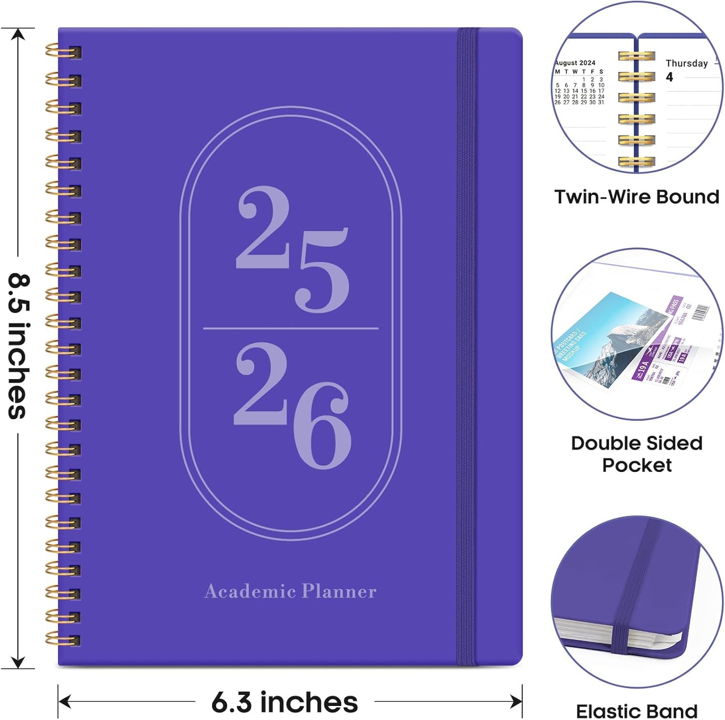Planner 2025-2026, Academic Year Weekly and Monthly Calendar Planner, July 2025 - June 2026, Spiral Bound School Planning Tool, Perfect for Teacher, Student, Woman & Men - A5 (6.3" x 8.5"), Violet