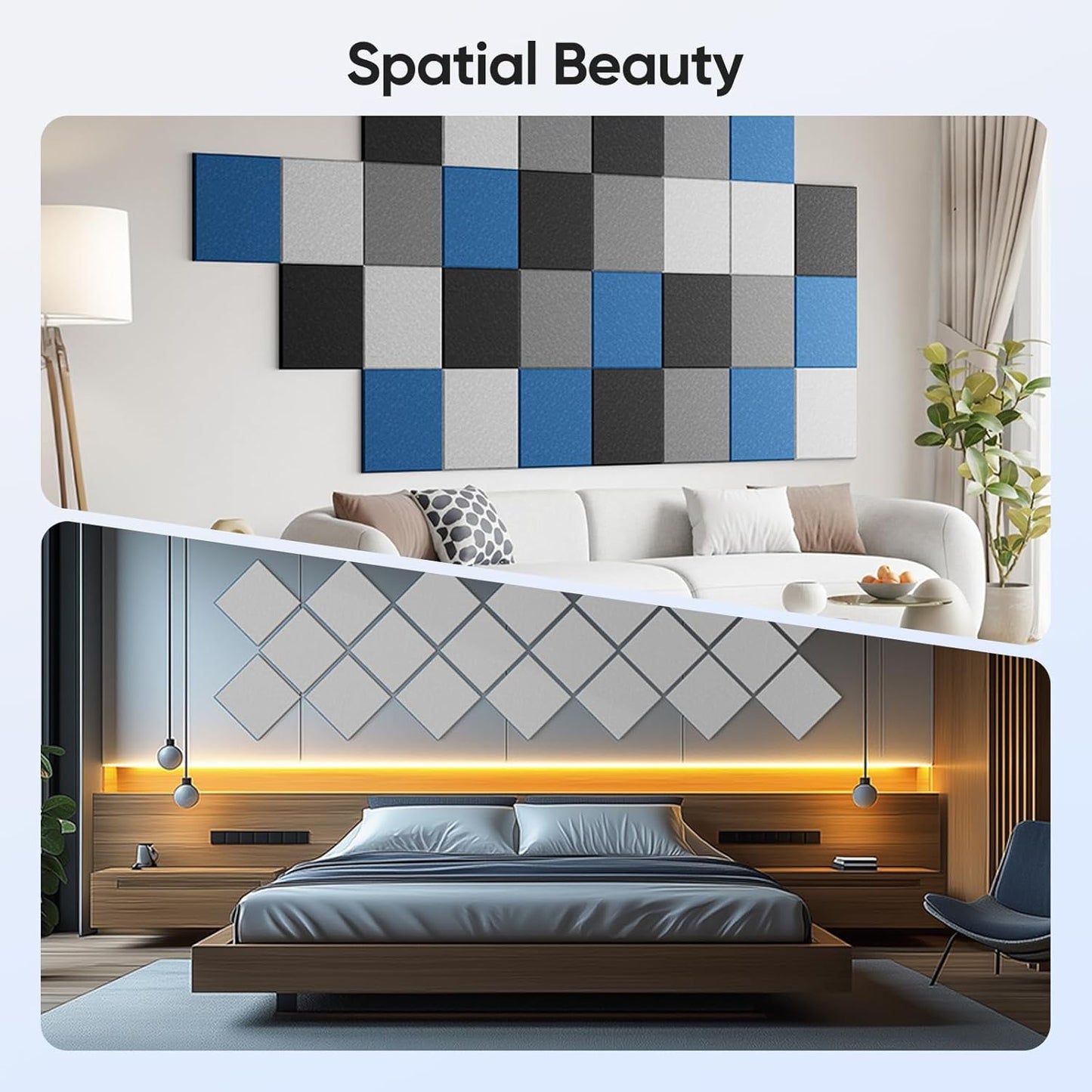 12 Pack 12" X 12" X 0.4" Acoustic Panels for Wall Sound Absorbing, Square Self-Adhesive Sound Panel, High Density Suitable for Multiple Scenarios(Snow White)