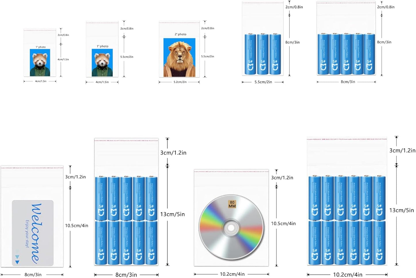 Cellophane Bags Sealable 500 Pieces Transparent Bags Self-Adhesive 8 x 10 cm Plastic Bags Cellophane Bags Cellophane Bags for Sweets Cookies Gift Packaging (9 Sizes Available)