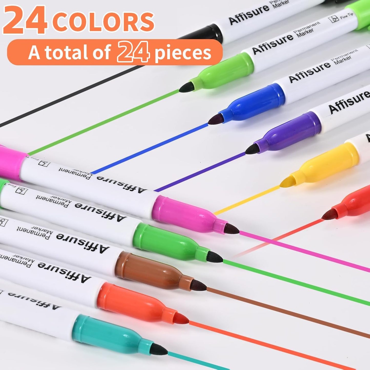 Permanent Markers Assorted Colors Set, 24 Colored Markers 24 Pack, Fine Point，Works on Wood, Plastic, Metal, and More, for Adults, Artist, Taecher, Kids