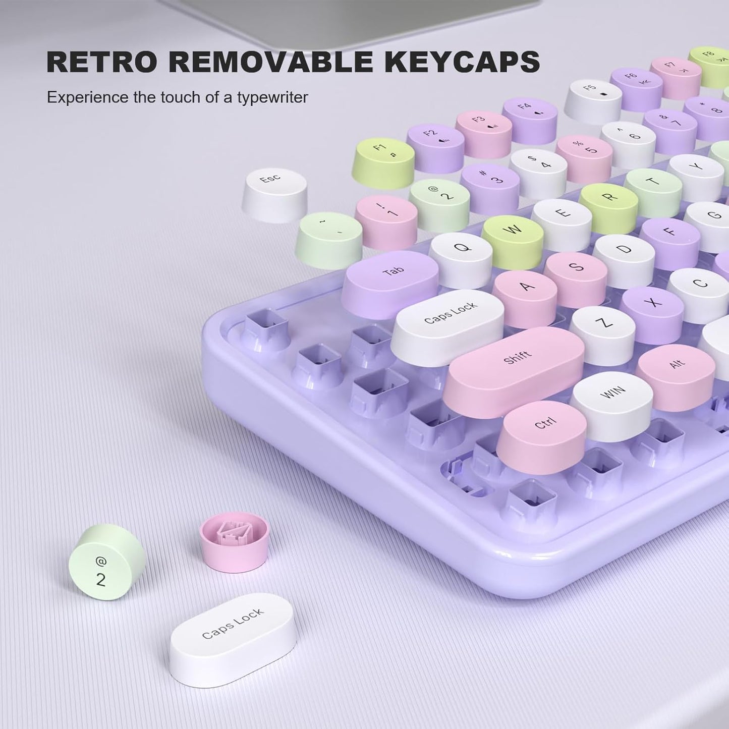 MOFII Colorful Computer Keyboard Wired, Cute Full Size Keyboard Typewriter Style, USB Keyboard with Foldable Stands for Windows, Laptop, Desktop, PC (Purple Colorful)