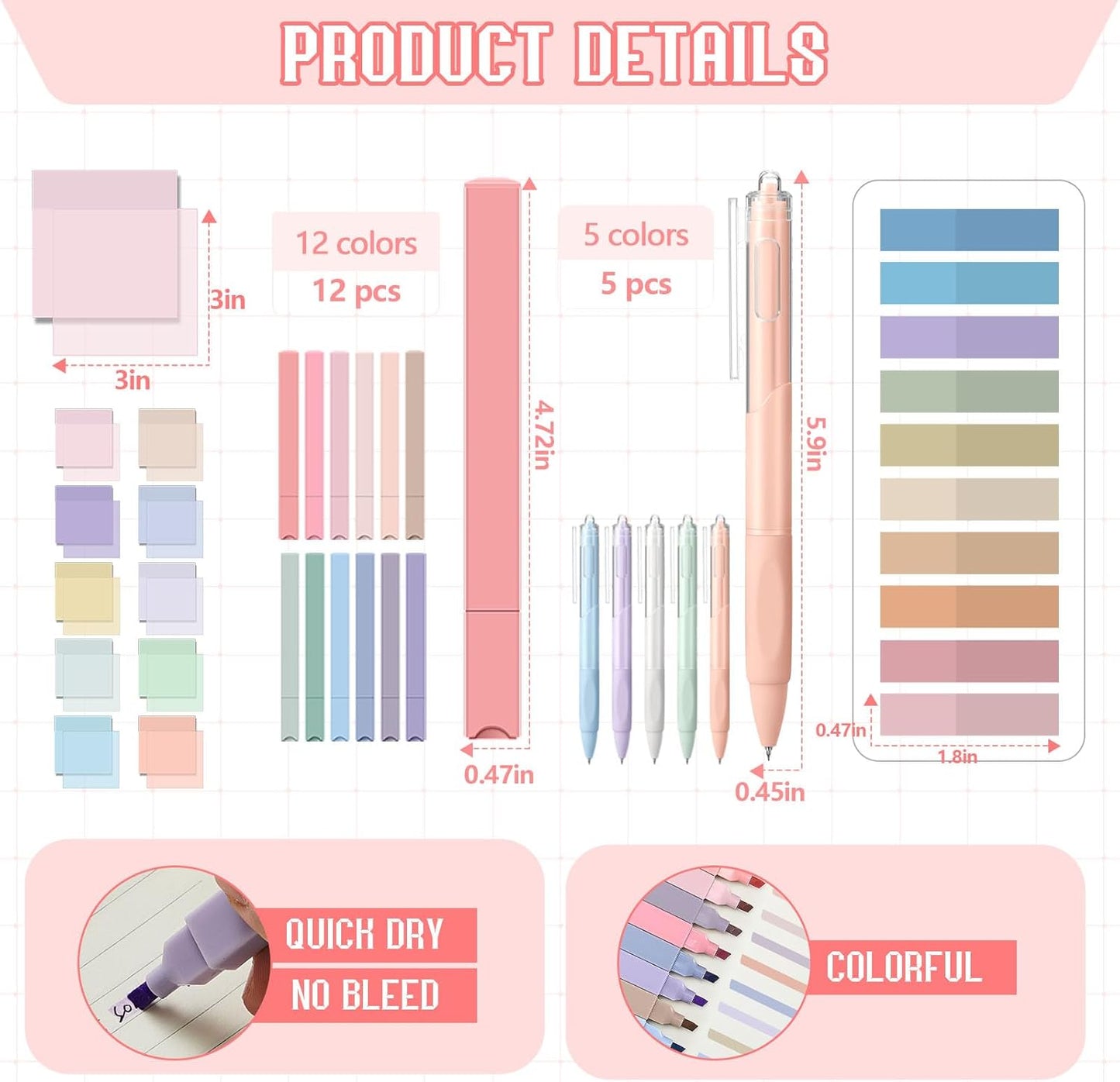 Jutom 39 Pcs Aesthetic Book Annotation Kit Highlighter with Pencil Case Bag Gel Pen Transparent Sticky Note Taking Bible Study College School Supplies(Beige,Floral Style)