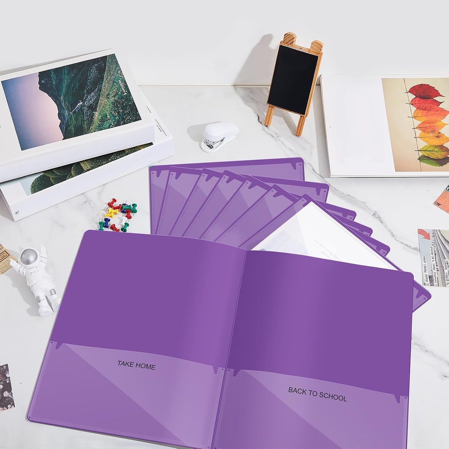 Henoyso 72 Pcs Plastic Take Home Folders with 2 Pockets Parent Teacher Classroom Communication Homework Folder for Students Parent Teacher Connect (Purple)