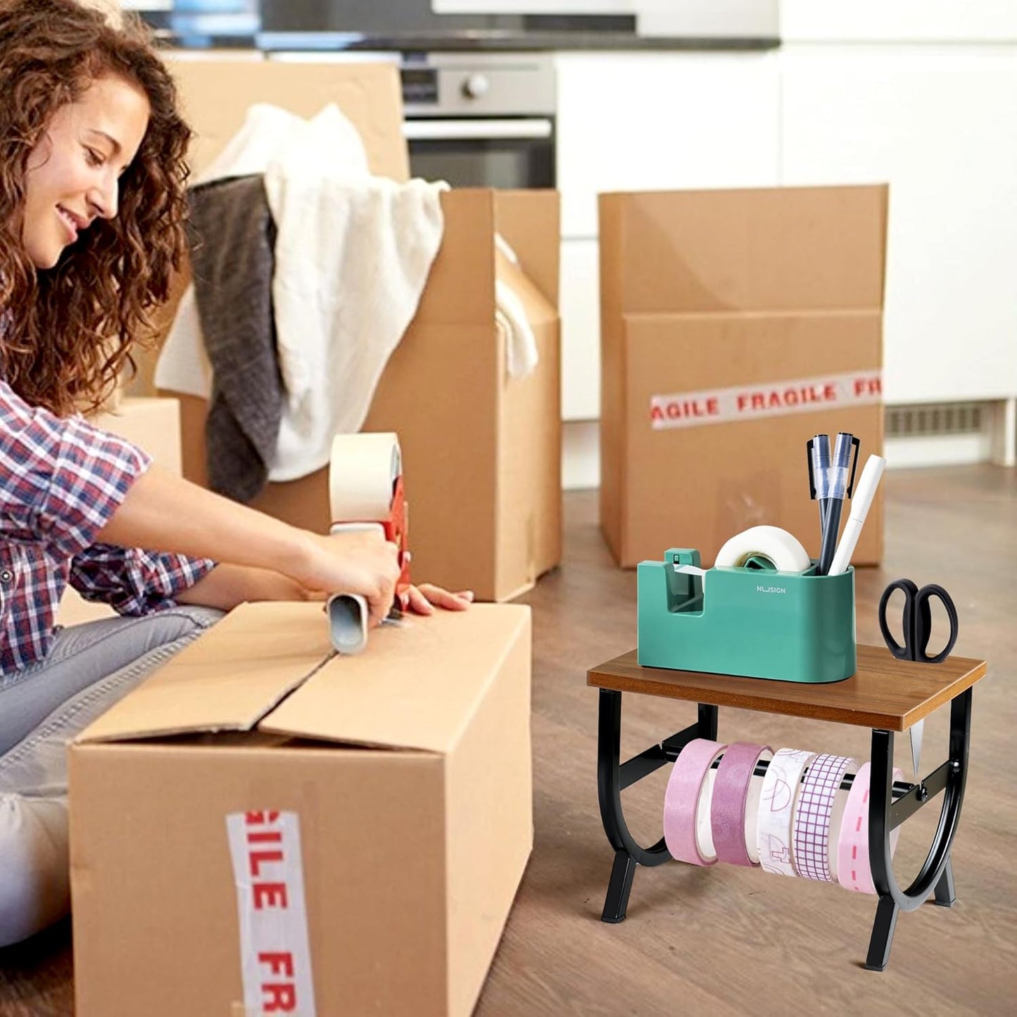 Label Holder for Rolls and Fan-Fold Labels, Thermal Label Holder, Shipping Label Roll Holder for Desktop Thermal Printer, Label Printer Accessory Supplies for Office, Small Business, Home