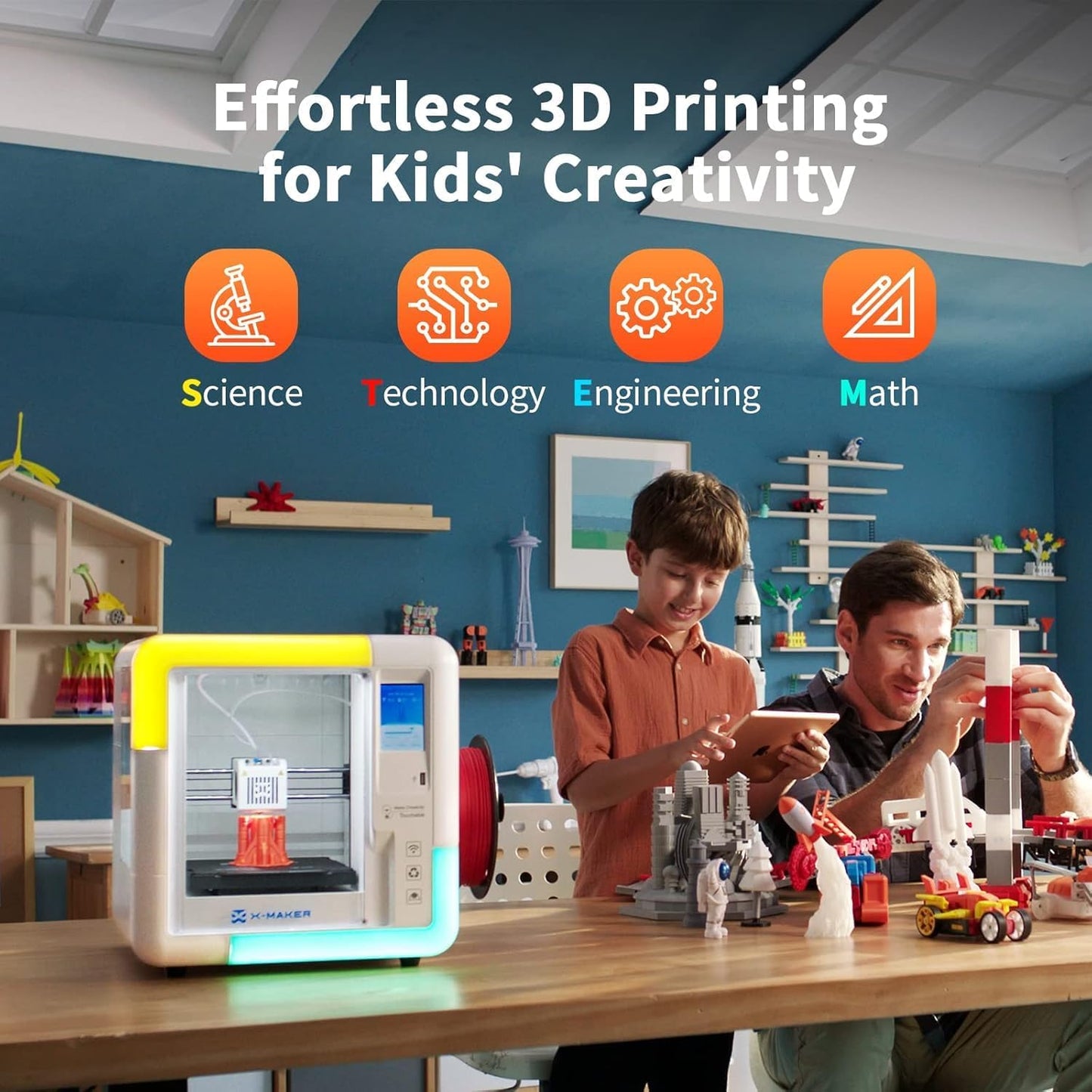 X-Maker 3D Printer for Kids and Beginners, Fully Assembled High-Speed 3D Printer with Auto Leveling Bed, Wi-Fi Printing, High Precision Small 3D Printer with App, PLA Filament Supported