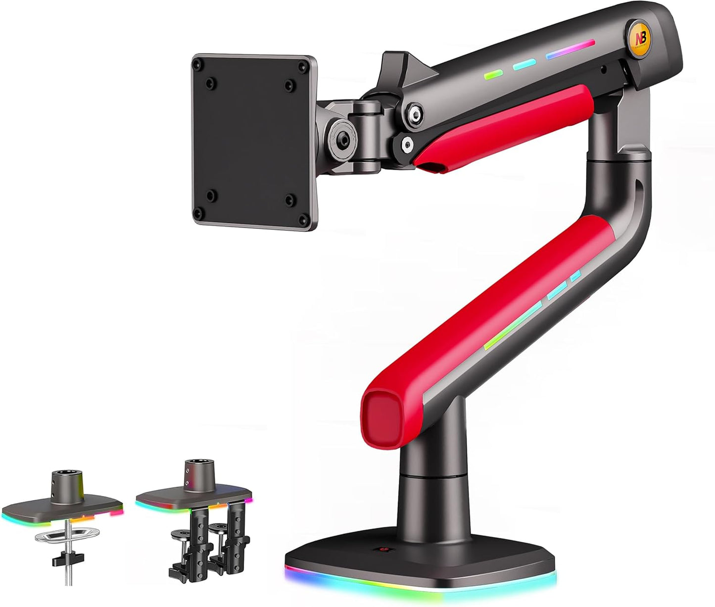 NB Gaming Monitor Arm or for 32 to 60 Inches Screen, Load up to 20 kg, VESA 75/100, RGB-Light, Heavy Duty, Multi Angle Adjustable, Premium Aluminum, Red