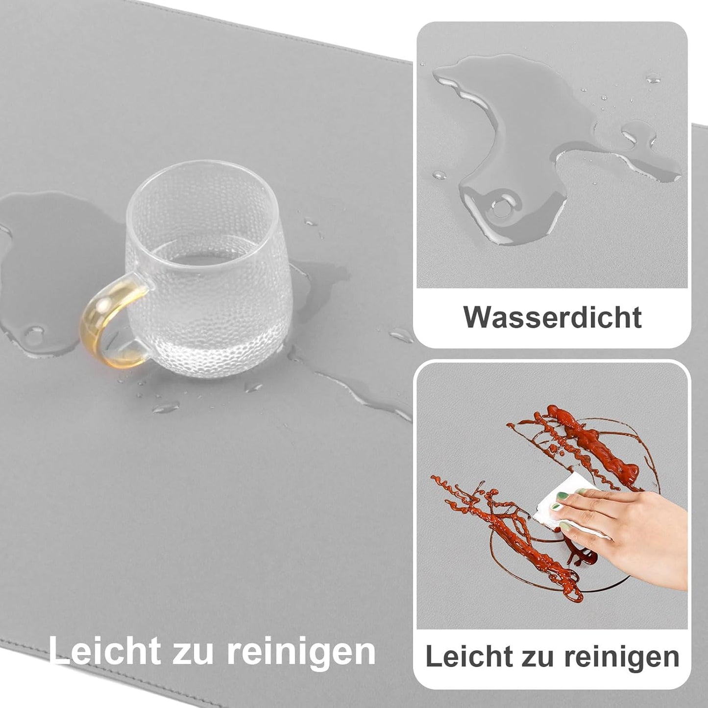 DAWNTREES Desk Mat Protector,PU Leather Desk Pad,Non Slip, Large Mouse Pad and Keyboard Mat, Waterproof Writing Pad for Office and Home (Light Gray,35.5''x16.9'')