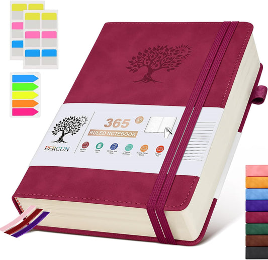 A5 Lined Journal Notebook - 365 Page Leather Journals for Writing Women & Men，Hardcover Notebook with 100Gsm Thick Pages，Daily Diary for Travel, Work，School，Note Taking，College Ruled (5.9" x 8.5")