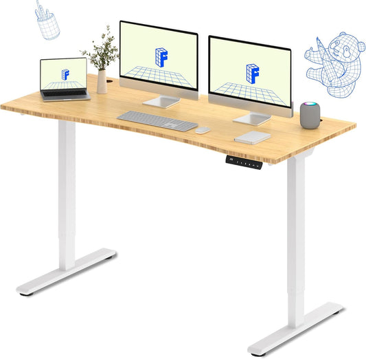 FLEXISPOT E3 Bamboo Dual Motor 72x30 Inch Electric Height Adjustable Standing Desk Whole-Piece Board Sit Stand Up Desk (White Frame + Bamboo Curved Desktop)