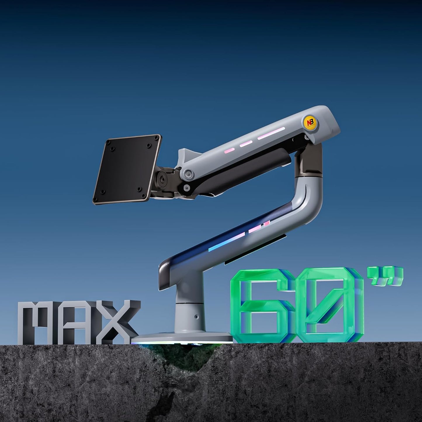 NB Gaming Monitor Arm or for 32 to 60 Inches Screen, Load up to 20 kg, VESA 75/100, RGB-Light, Heavy Duty, Multi Angle Adjustable, Premium Aluminum, Lake Blue