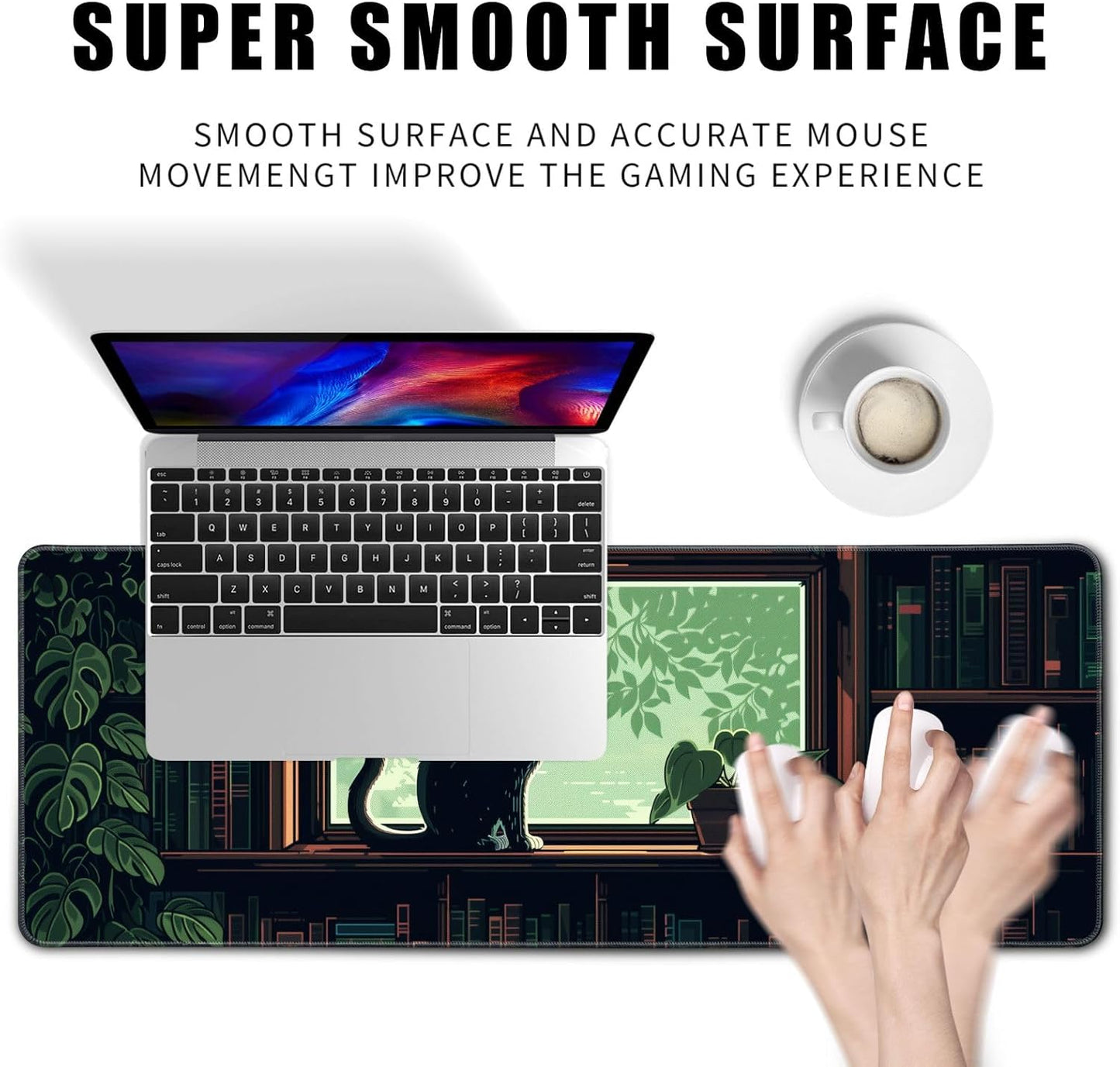 XL Mouse Pad Gaming Kawaii Cute Pixel Cat Outdoor Extra Large Mousepad (31.5x11.8 in), Green Desk Mat Anime Pad Home Office Decor Mouse Pad Stitched Edges Smooth Surface Non-Slip Bottom Mat