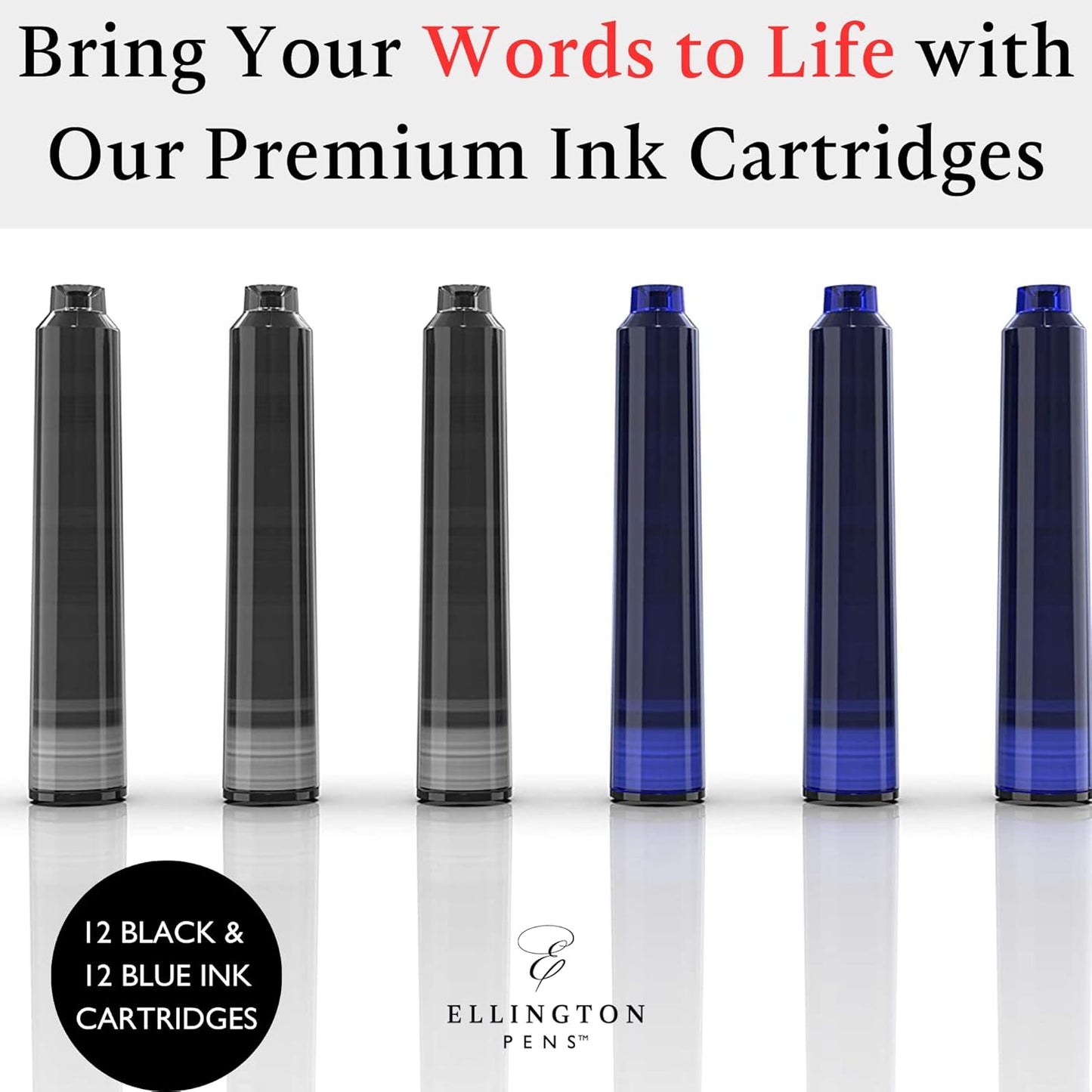 Blue & Black Fountain Pen Ink Refills 24 Pack - International Standard Size Cartridges - Ink For Fountain Pen - Premium Quality & Non-Toxic, Long-Lasting & Waterproof Ink, Dries Quickly