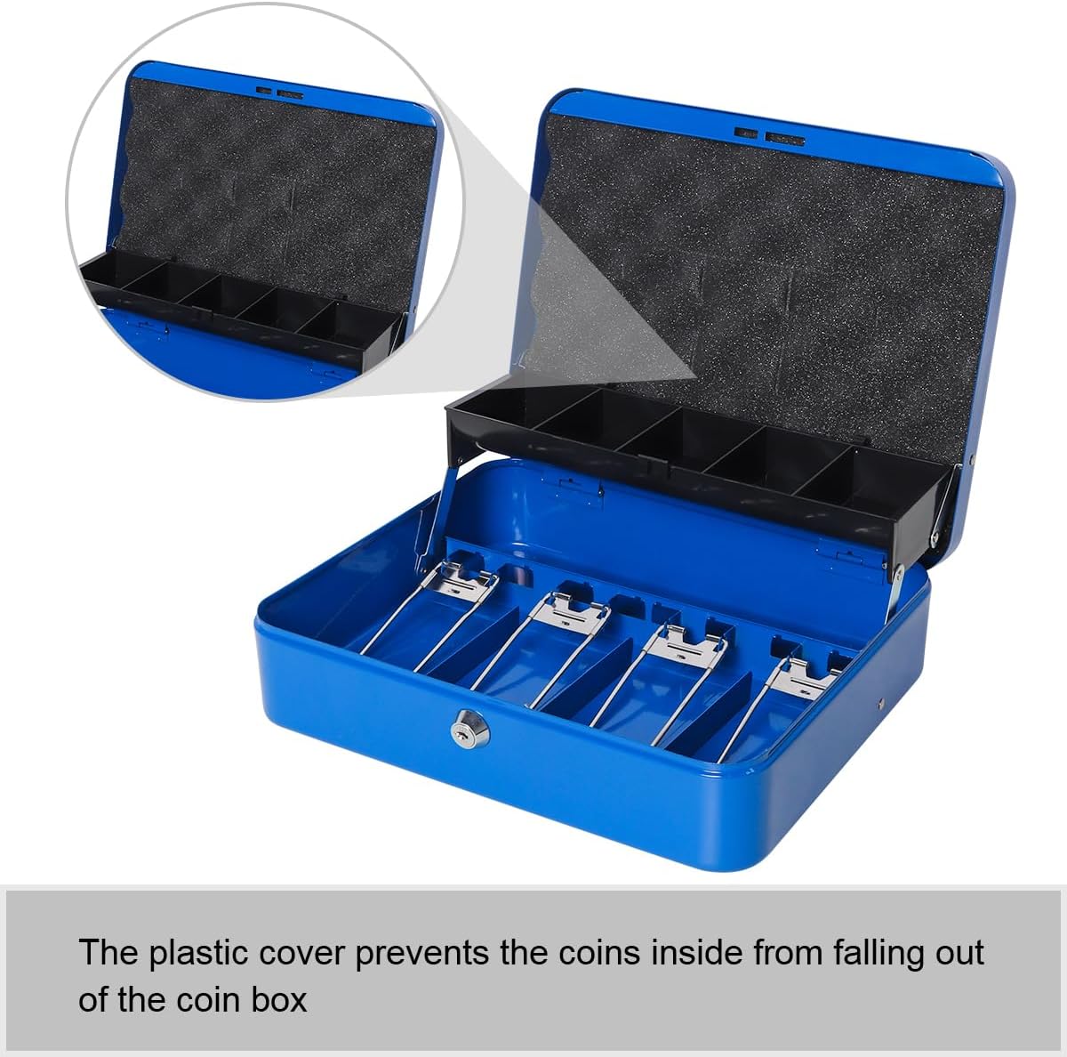 Jssmst Locking Large Metal Cash Box with Money Tray, Lock Money Box with Key, Blue, CB00513XL