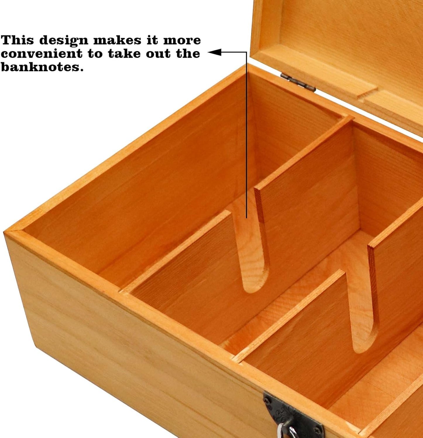 Bronze Wooden Lockable Currency Tray, 5 Compartment Cash Organizer, Cash Organizer Money Storage Box with Lockable Cover, Money Organizer for Cash