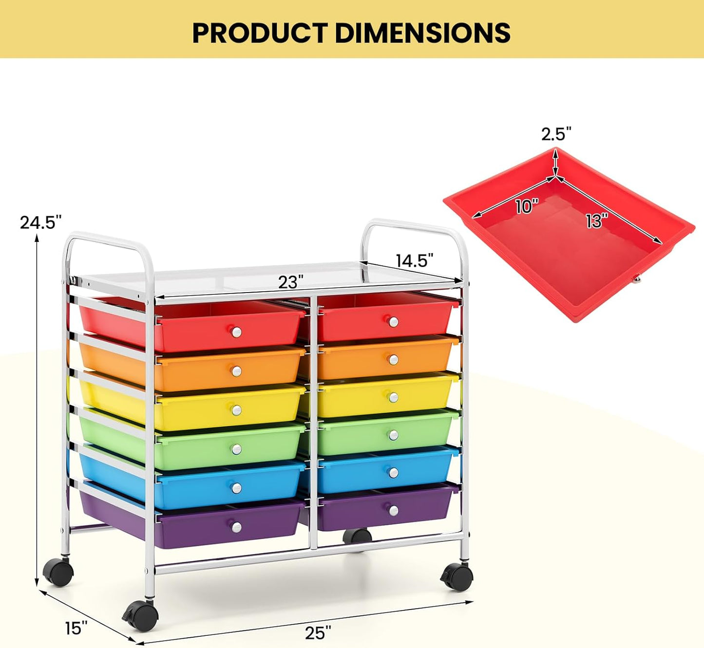 Giantex 12 Drawers Rolling Cart, Mobile Storage Drawer Cart, Classroom Organizer Cart for Office School Supplies Tools Scrapbook Paper Craft Small Printer, Utility Cart on Wheels, Multicolor