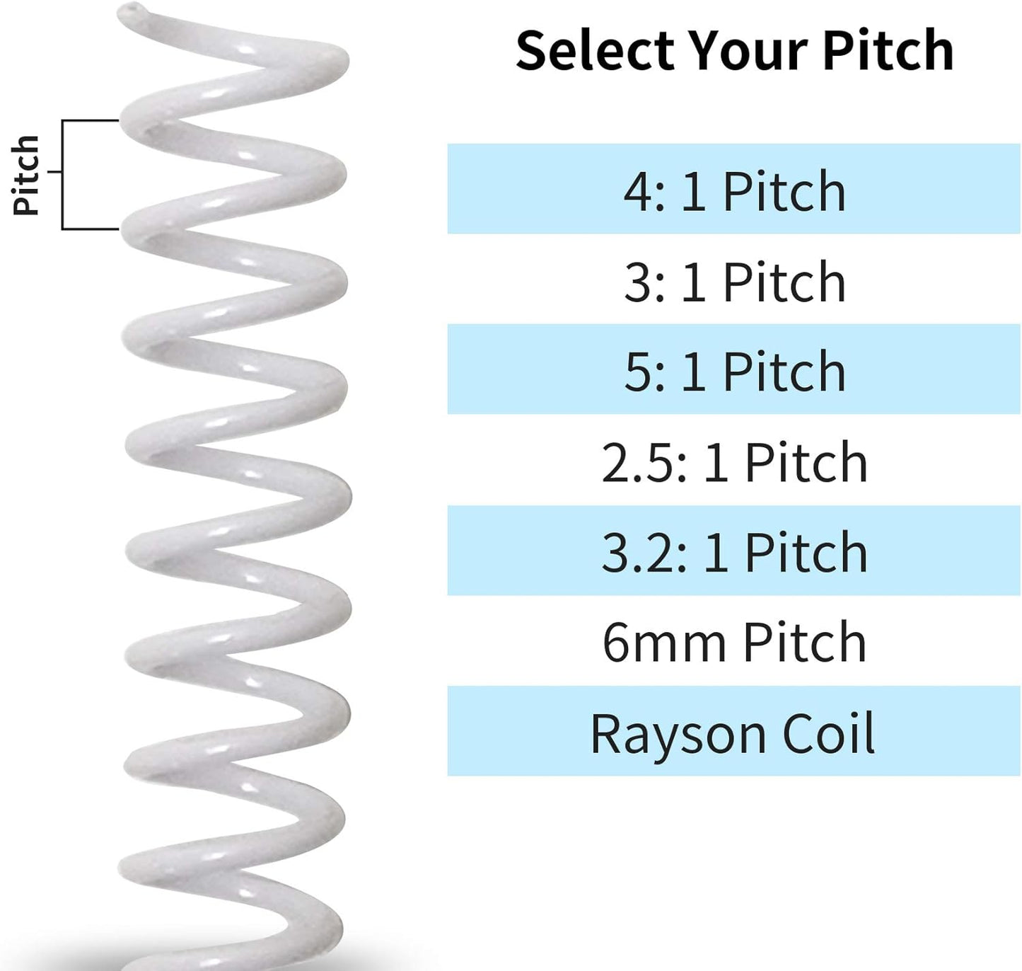 Rayson 1-1/8" Plastic Spiral Binding Coil, 240 Sheets Capacity, 4:1 Pitch 28.6mm White Coil Binding Spines for Business and Educational Purposes, 50 Pack