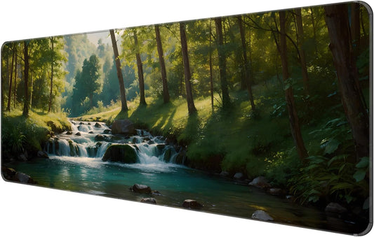 Dynippy Thin Extended Gaming Mouse Pad （31.5 * 11.8 * 0.08 inch） with Stitched Edges Large, Long XXL Keyboard and Mouse pad Desk Mat for Gaming Office & Home - Forest