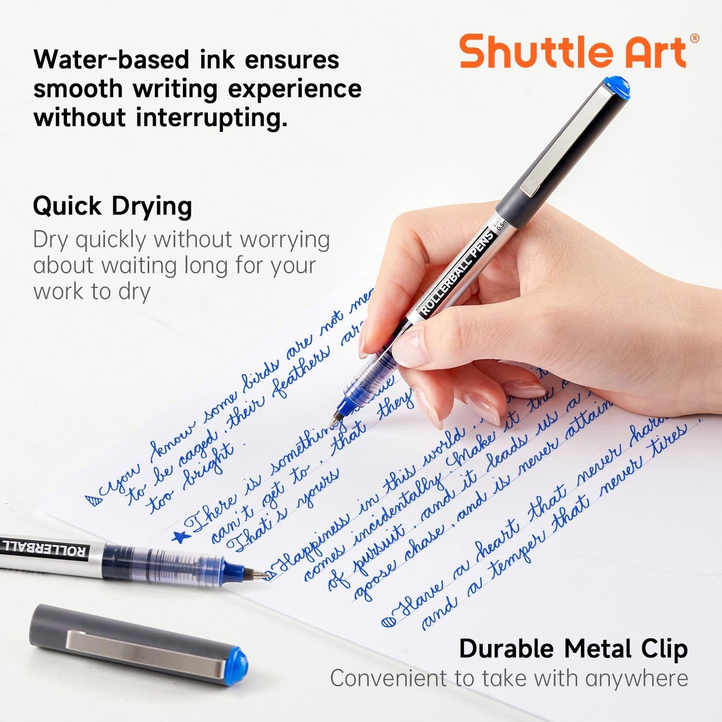 Shuttle Art RollerBall Pens, 25 Pack Blue Fine Point Roller Ball Pens, 0.5mm Liquid Ink Pens for Writing Journaling Taking Notes School Office