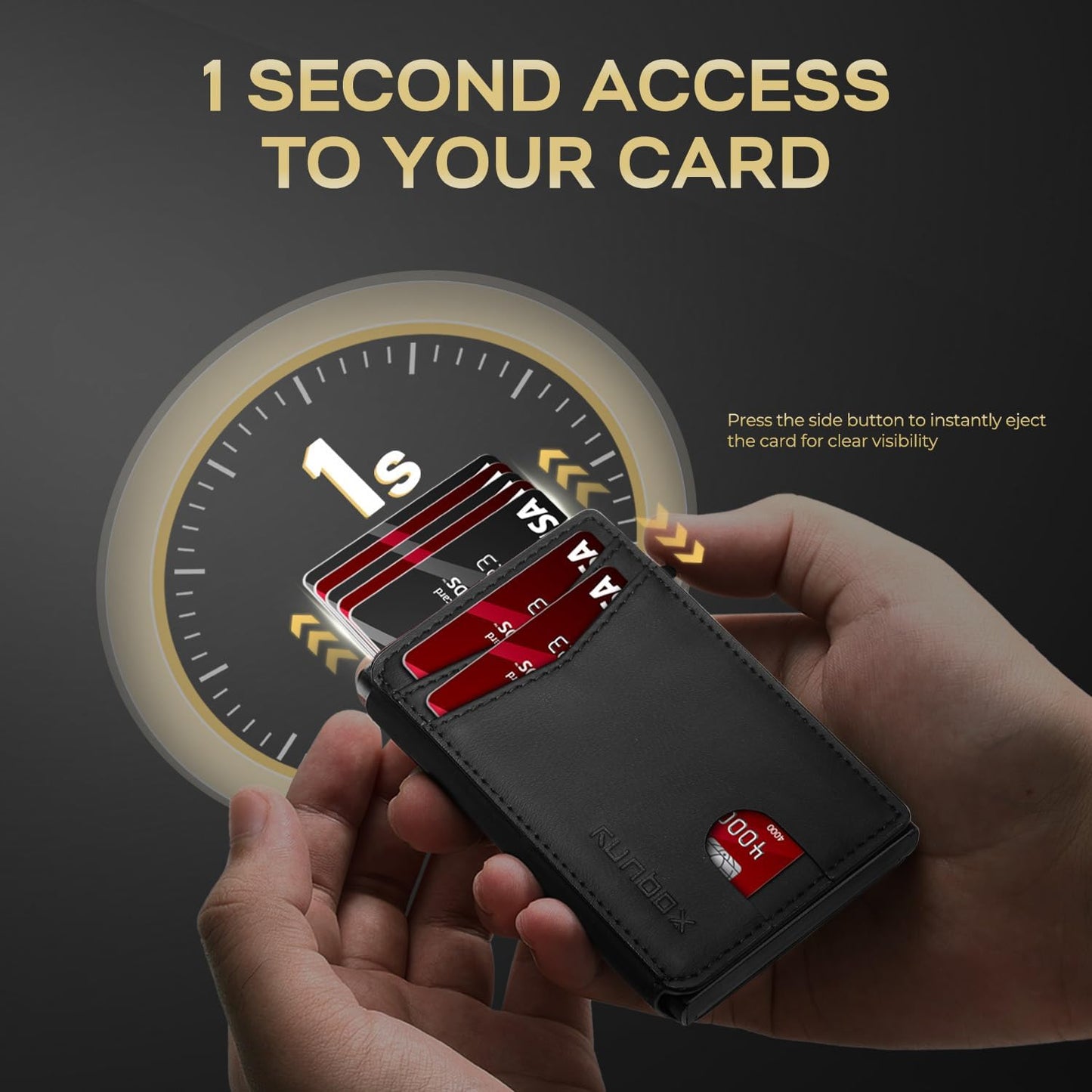 Slim Card Wallet for Men with ID Window – Minimalist RFID Wallet, Pop-Up Function, Ultra Thin Design, Metal Business Card Case Holds 8+ Cards, Gifts for Men, Men's Accessories