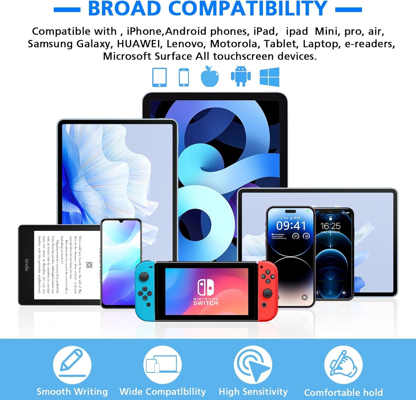 Stylus Pen for Touchscreen, 5 Pack Dual Fiber Stylus, High Sensitivity and Precision, Universal Stylus Pen for Ipad,iPhone,Android, Galaxy Microsoft Surface,Kindle All Capacitive Touch Screens