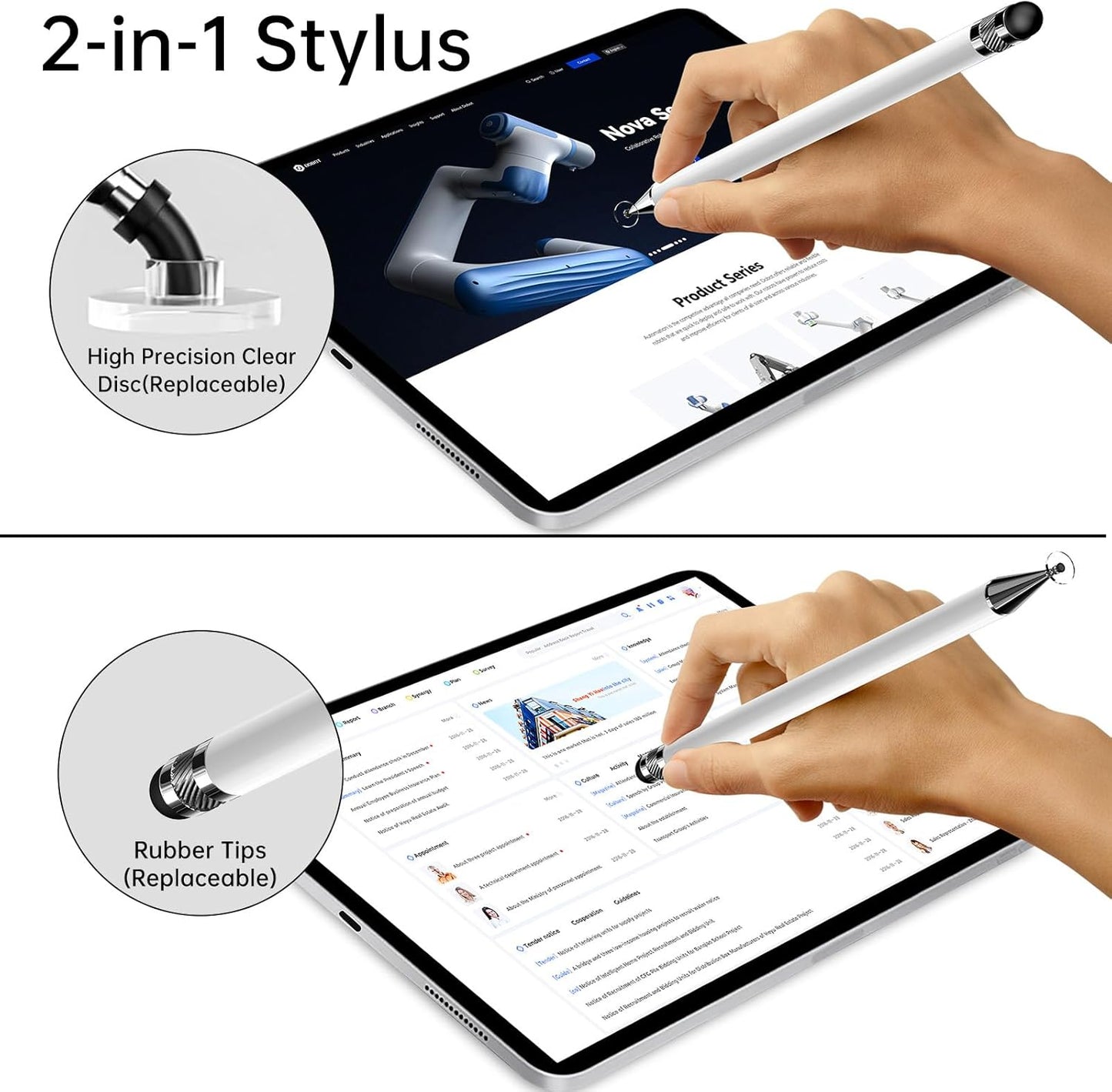 Bopomofo Stylus (5 Pcs), 2-in-1 Stylus Pen for Touchscreen, High Precision and Sensitivity, Suitable for iPhone/ipad/Android Tablets, Compatible with Touch Screens,White