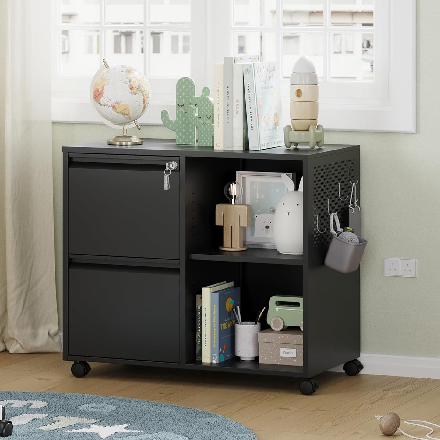 Letaya Mobile File Cabinet, Metal Lateral Rolling Printer Stand Filing Cabinets with Shelves for Home Office-Storage A4/F4/Letter (Black)