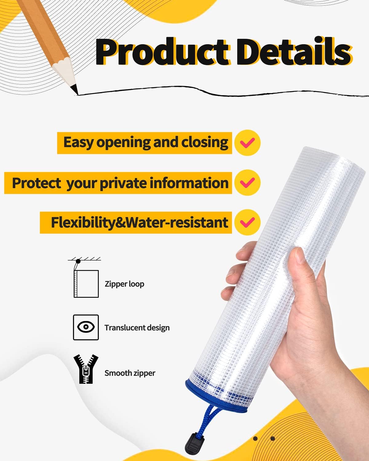 SUNEE Plastic Mesh Zipper Pouch 7x11 in (9 Colors, 18 Packs),Extra Large Water-Resistant Zip Bag for School Office Supplies, Puzzles & Games Organizing Storage