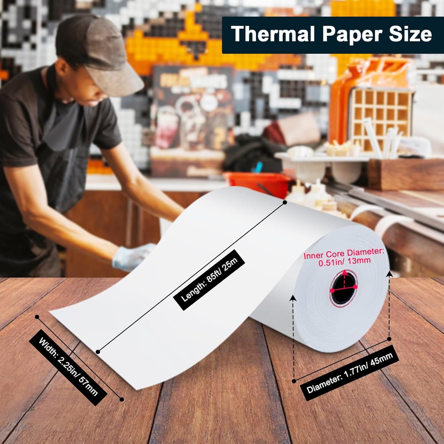 (200 Rolls) 2 1/4 x 85 Thermal Paper Rolls- Credit Card Receipt Paper - BPA-Free, Compatible with Clover Flex, Square Terminal and More