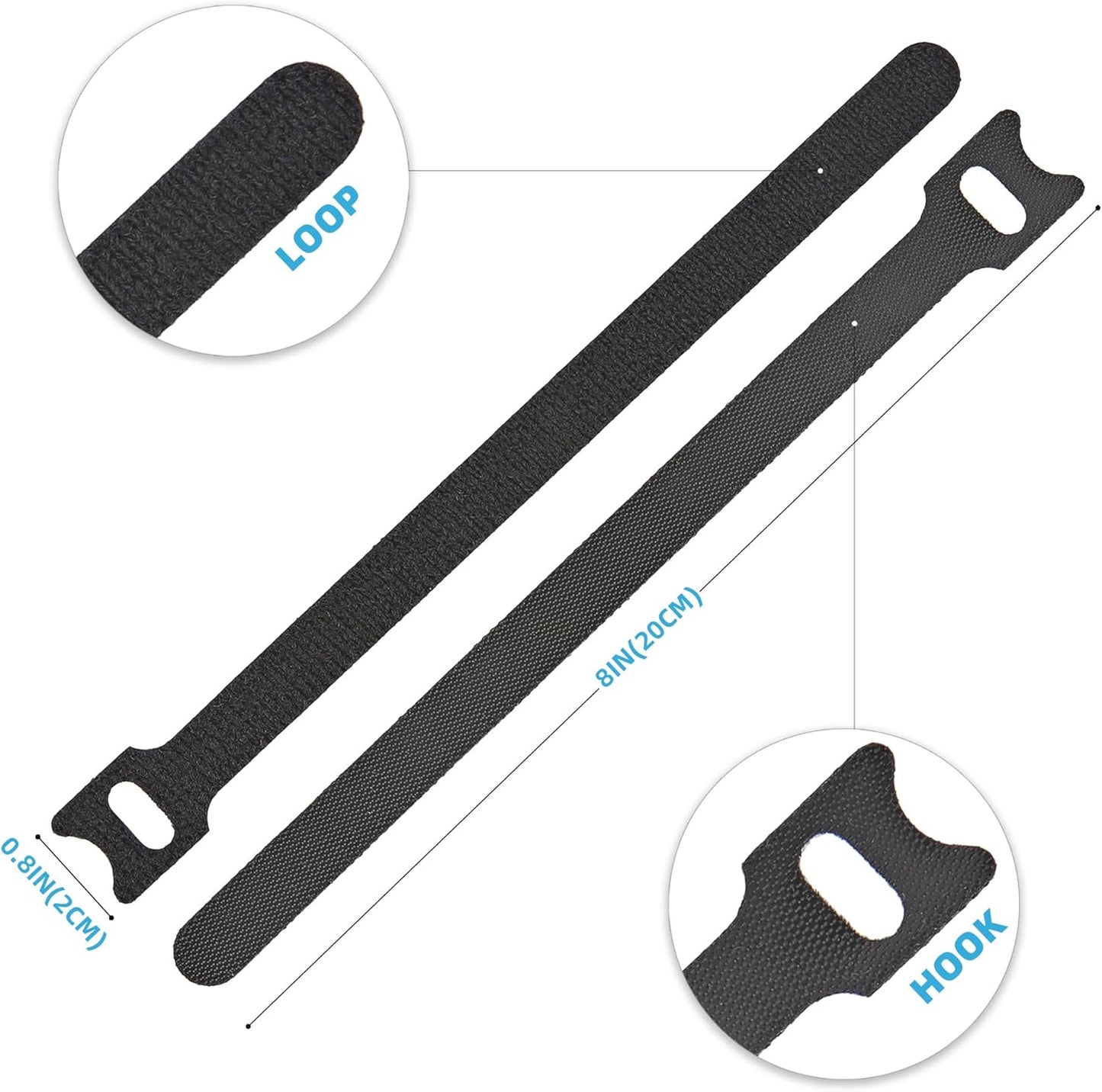 150 PCS Fastening Cable Ties Reusable, Multi-purpose 8 in Cable Management Ties with Hook and Loop, Adjustable Cord Ties for Organizing Home, Office and Data Centers, 5 Colors