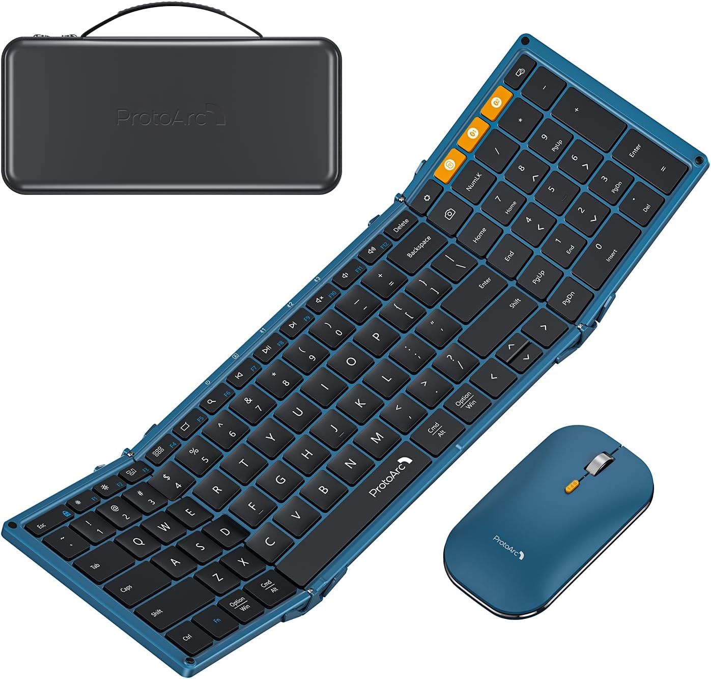 ProtoArc Foldable Keyboard and Mouse, XKM01 True Full-Size Folding Wireless Keyboard Mouse Combo for Business Travel, a Portable Office Suite On-The-Go, Compatible with Laptop iPad Tablet - Blue
