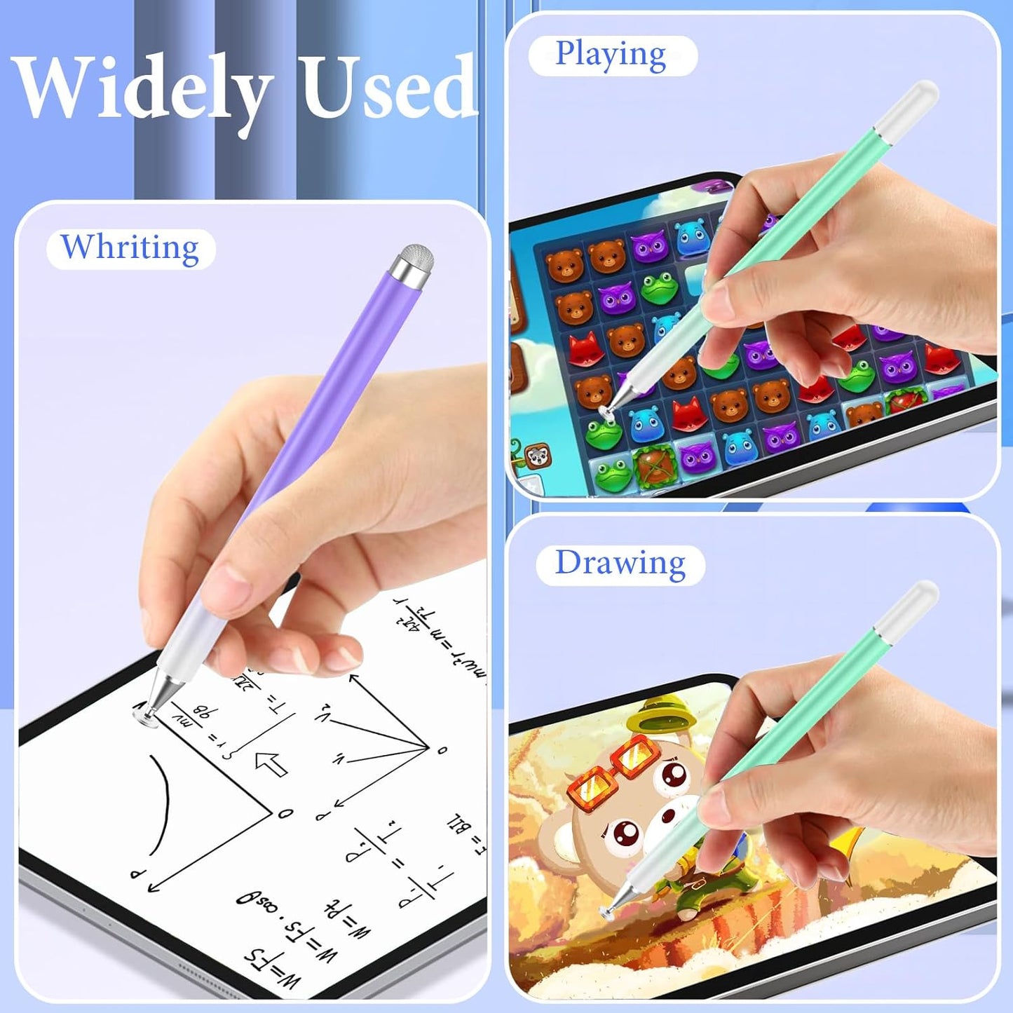 Stylus Pens for Touch Screens(2PCS), High Precision Magnetic Disc Universal Stylus Pen for iPad, 2-in-1 iPad Pen Compatible with iPhone/Pad/Android Tablets and Most Touch Screen(Green/Purple)