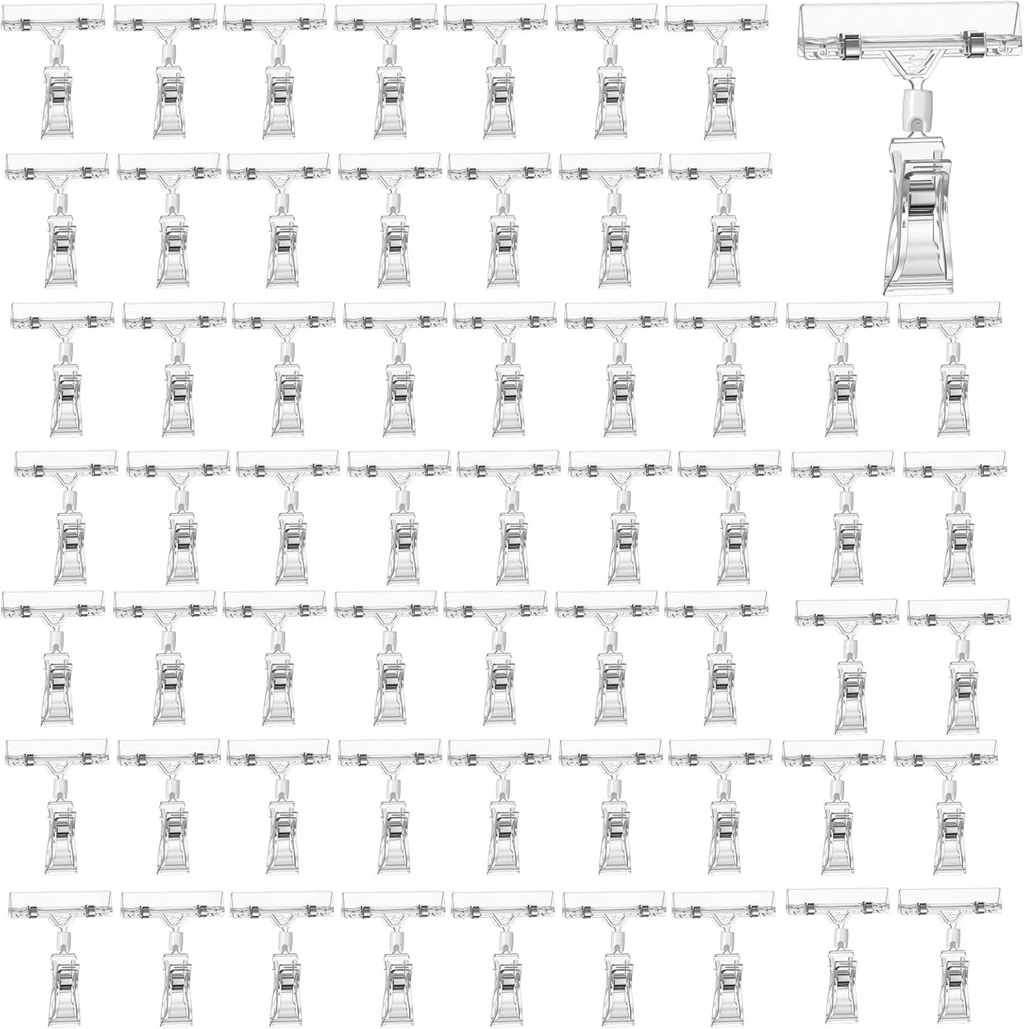 60PCS Clear Sign Holder Clips for Retail Display, Plastic Price Sign Clamps Label Tag Acrylic Clips, Merchandising Rotatable Pop Clips for Retail Rack, Baskets or Cards