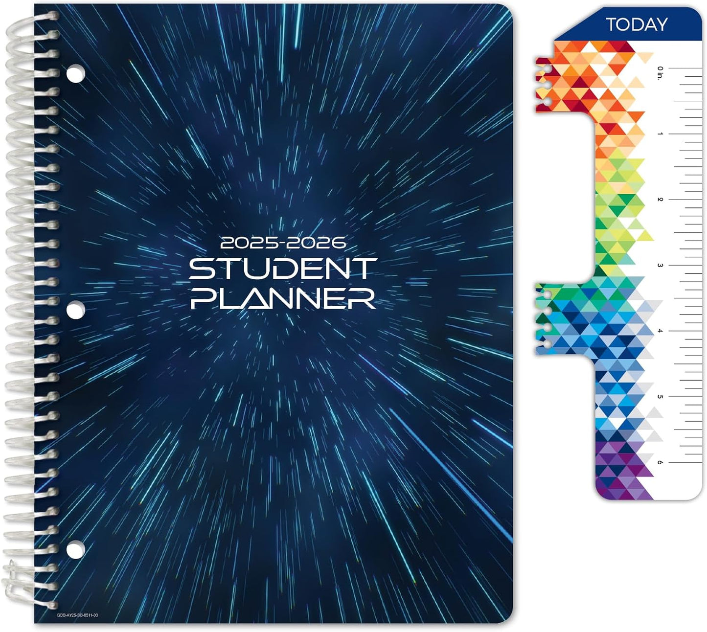 Global Datebooks Dated Middle School or High School Student Planner for Academic Year 2025-2026 Includes Ruler/Bookmark and Planning Stickers (Block Style - 8.5"x11" - Galaxy)