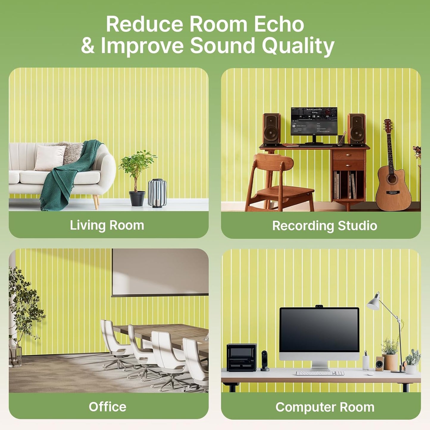 Acoustic 4 Pack Soundproofing UV Print Panels, 47.2” x 23.6” x 0.4” Adhesive Noise Dampening Wall Panels for Home Studio, Office, Gaming Room, and Theater(Yellow)