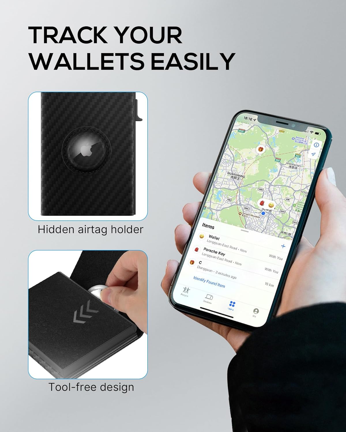 Mens Wallet Card Holder for AirTag: Smart Wallet Compatible with Apple Air Tag, Pop Up Card Case, Top Grain Leather, RFID Blocking, Slim, Minimalist, 9-14 Card Capacity | ID Window | Cash Slot