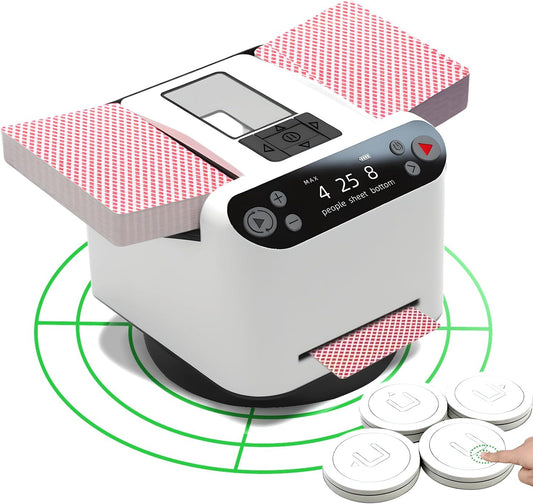 5th All in One Card Shuffler and Dealer | Hands Free Shuffling or Dealing | One-Touch Deal After Shuffle| RC Card Calling| Multi-Card Dealing and More - White, Woks with UNO, Poker, More